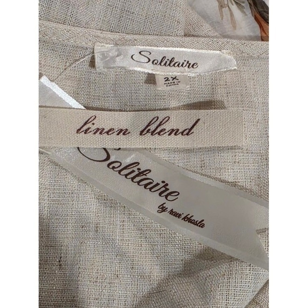 Solitaire Cream Linen Blend Embroidered Floral Butterfly Kimono Cardigan plus 2X - Picture 11 of 13